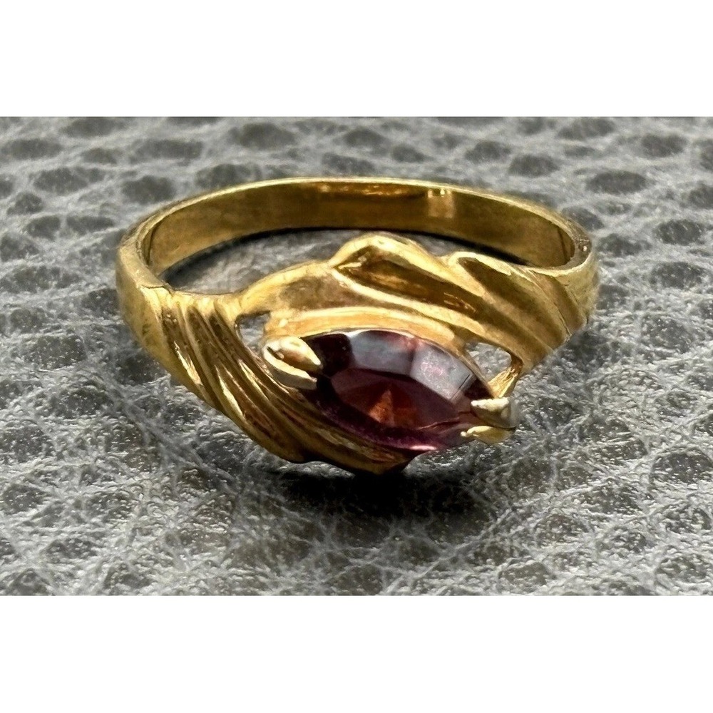 Vintage 80s 90s Gold Plated Marquise Purple Stone Ring Vintage Size 8